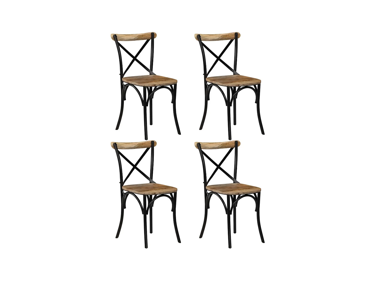 Chaises à dossier croisé lot de 4 noir bois de manguier massif