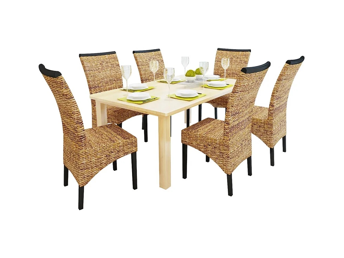 Set di 6 sedie da pranzo in legno massello di mango e abaca