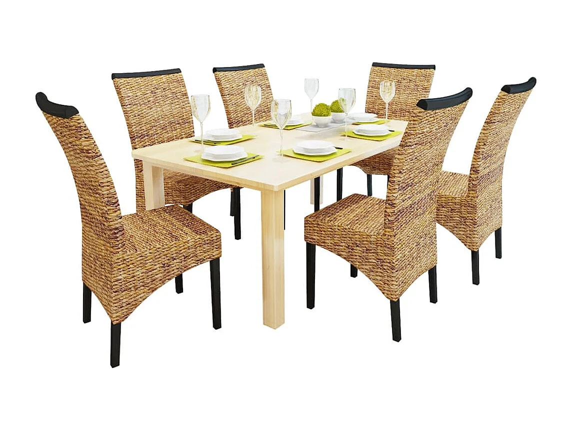 Chaises à manger lot de 6 bois solide de manguier et abaca