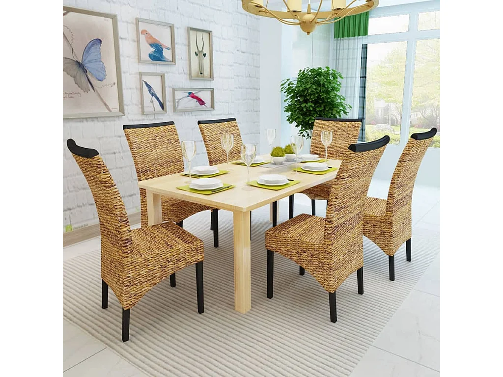 Chaises à manger lot de 6 bois solide de manguier et abaca