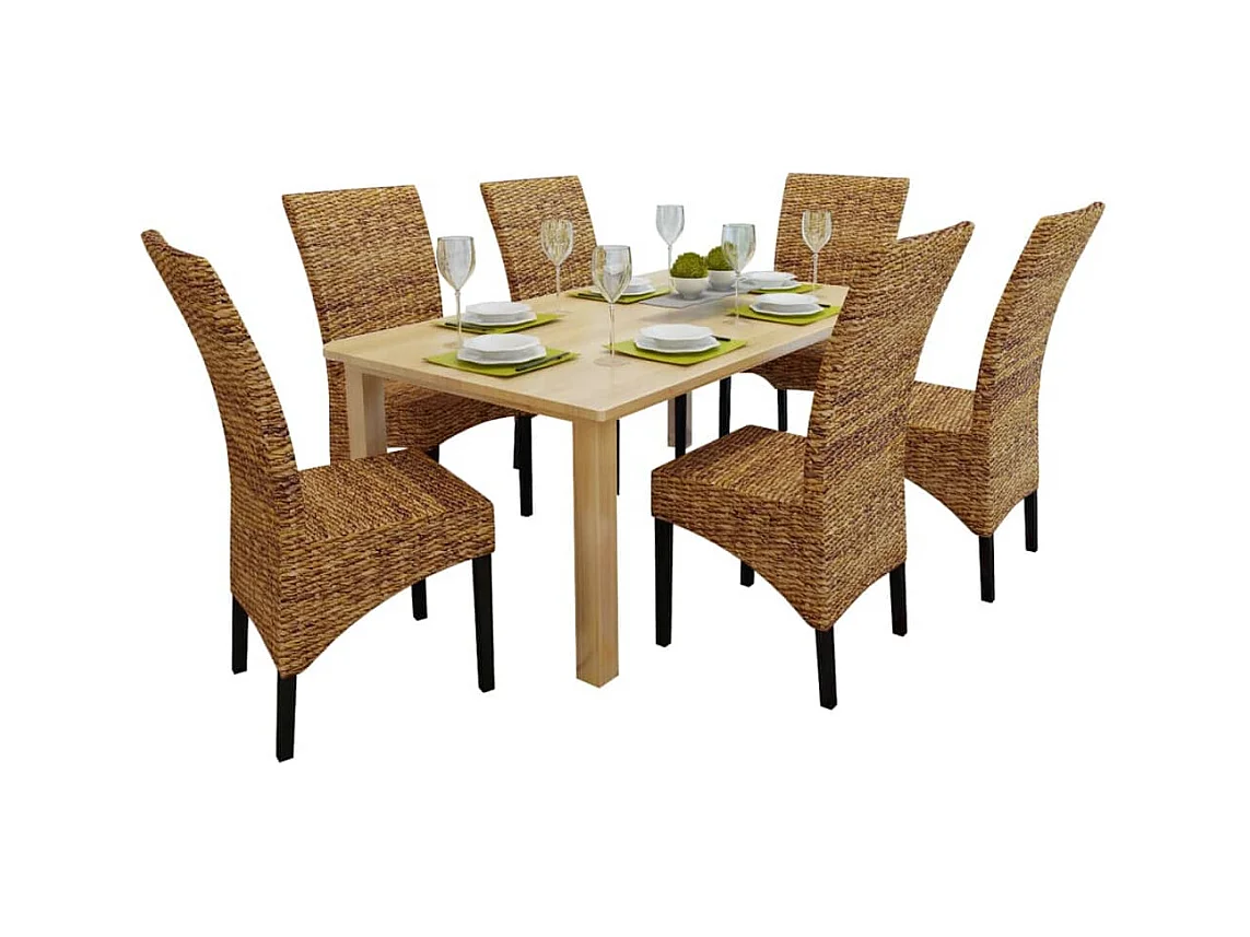 Set di 6 sedie da pranzo in legno massello di mango e abaca