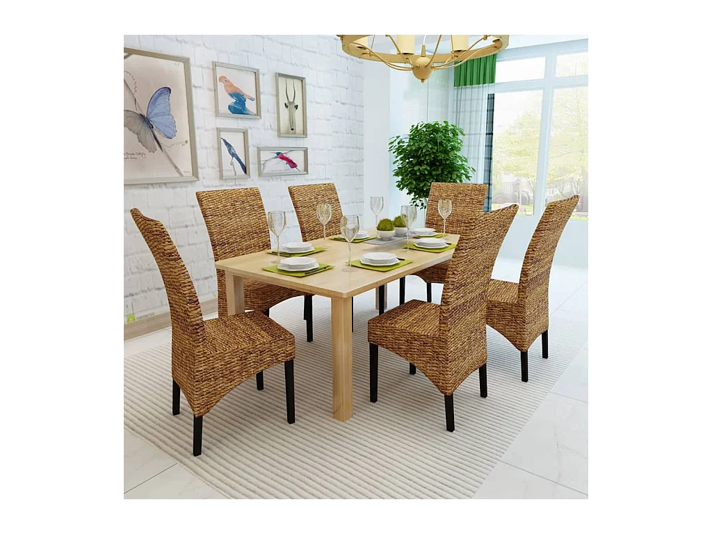 Set di 6 sedie da pranzo in legno massello di mango e abaca