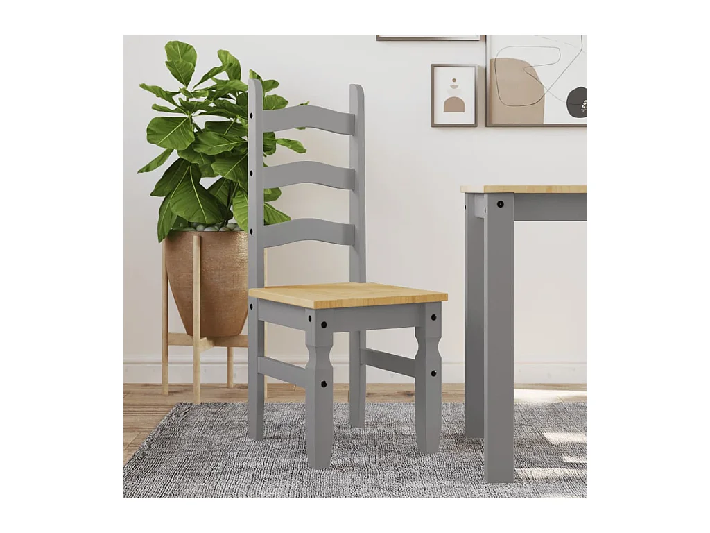 Set di 2 sedie da pranzo Corona in legno massello di pino grigio