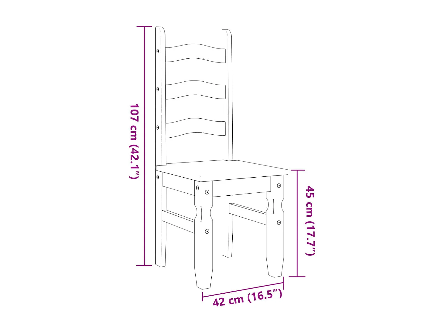 Juego de 2 sillas de comedor Corona de madera maciza de pino gris