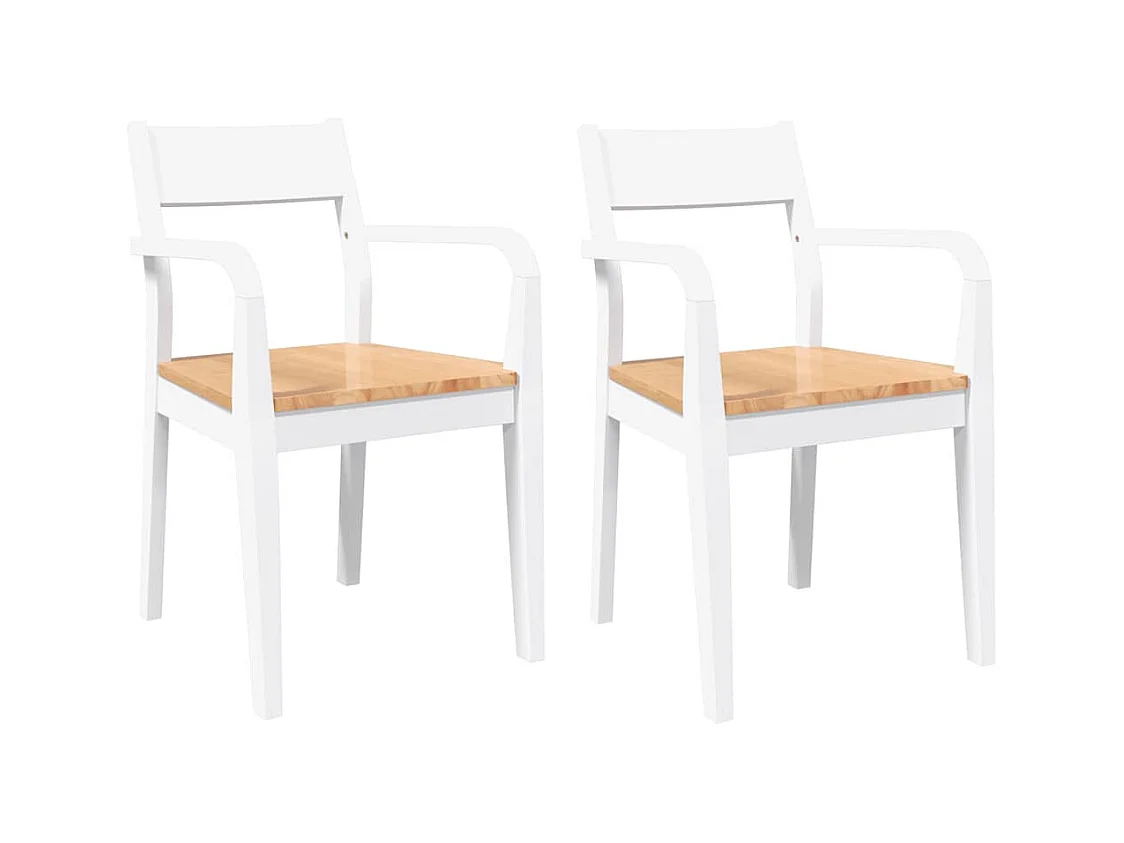 Chaises à manger 2 pcs blanc bois massif caoutchouc