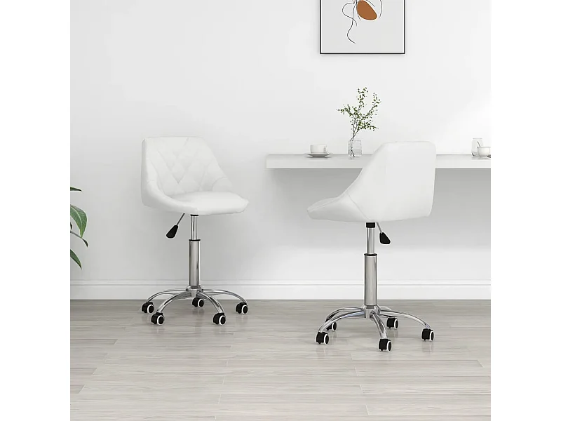 Set van 2 draaibare eetkamerstoelen in wit imitatieleer