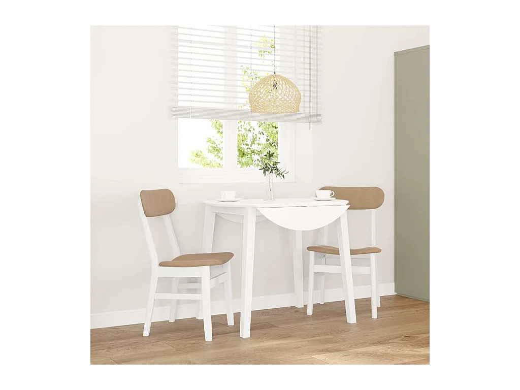 Chaises à manger coussins 2 pcs blanc bois massif caoutchouc