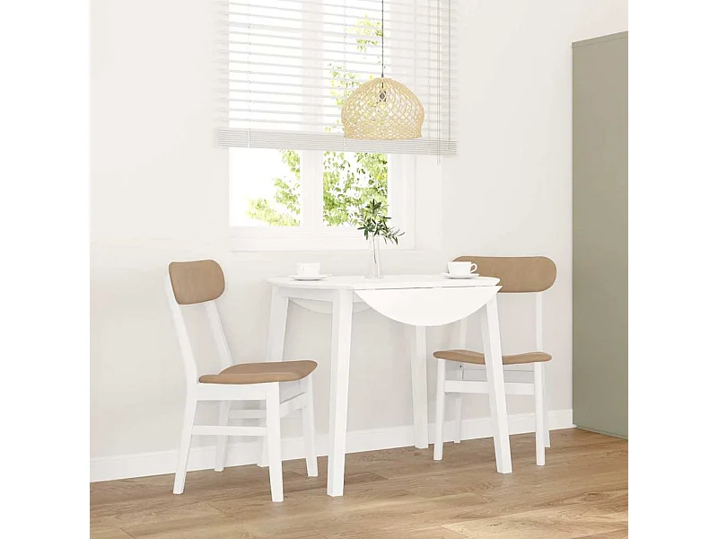 Chaises à manger coussins 2 pcs blanc bois massif caoutchouc