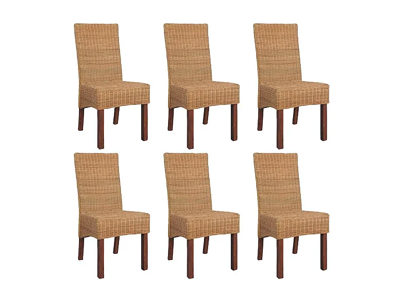 Set di 6 sedie da pranzo in rattan naturale marrone