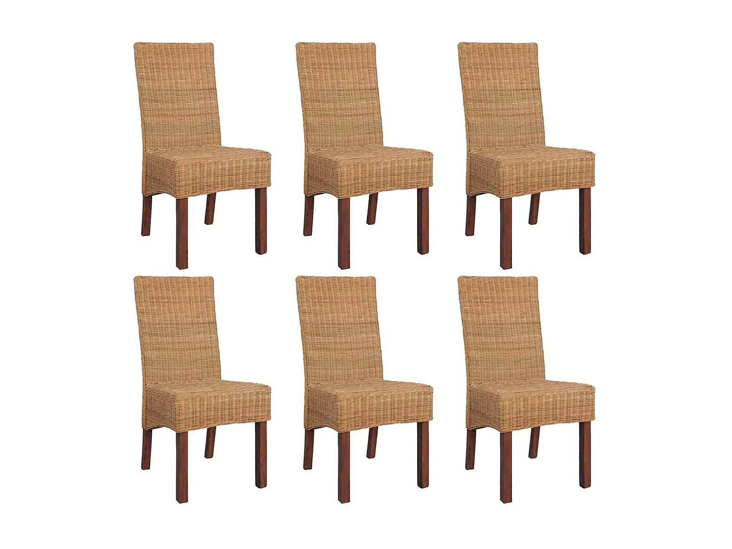 Chaises à manger lot de 6 marron rotin naturel