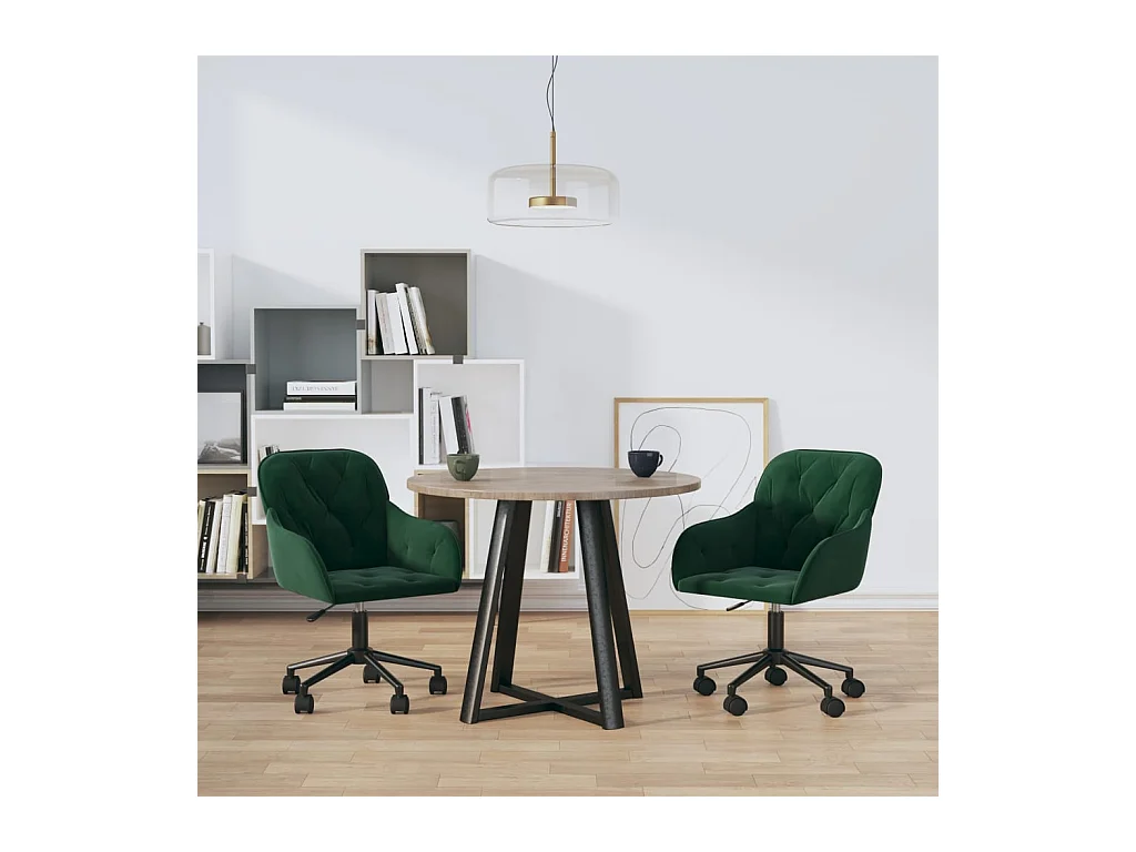 Set di 2 sedie girevoli da pranzo in velluto verde scuro