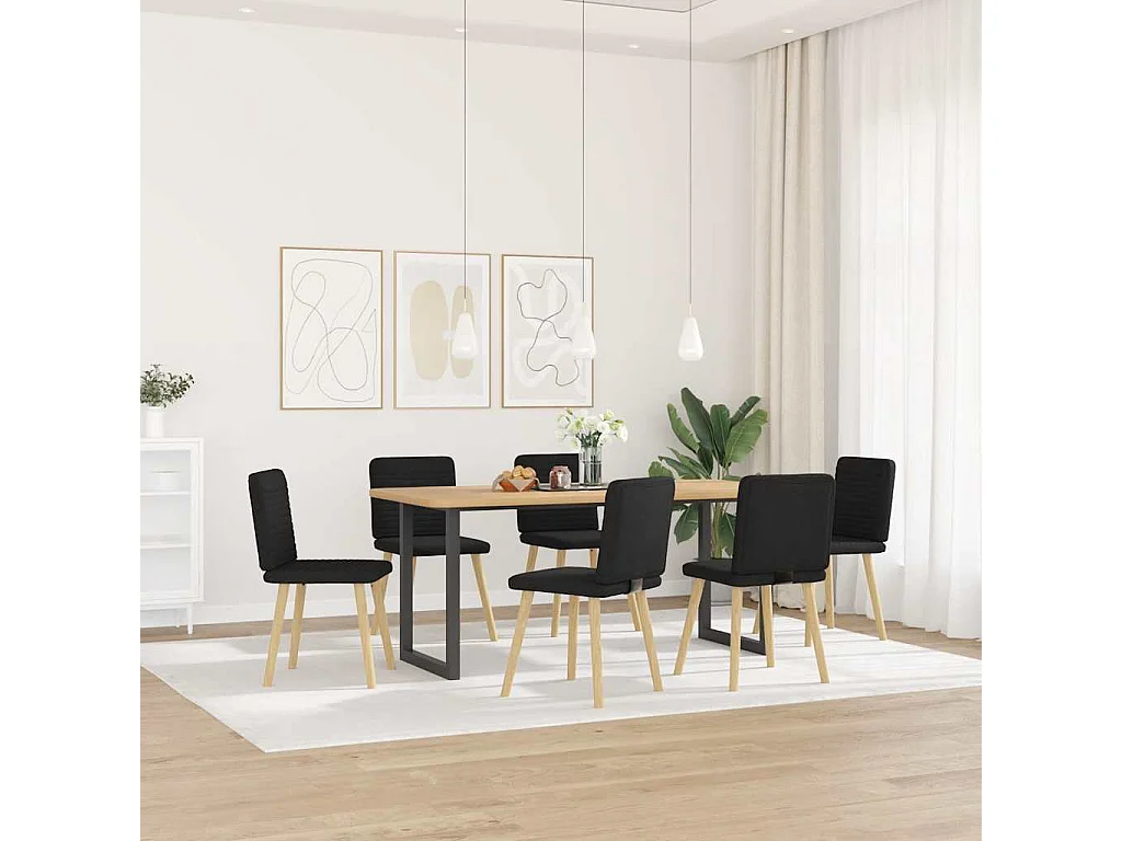 Eetkamerstoelen set van 6 zwarte stof