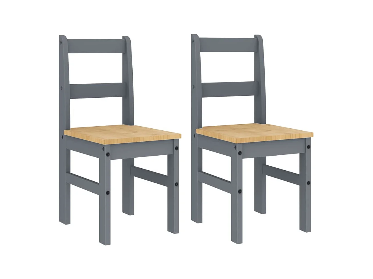 Set di 2 sedie da pranzo Panama in legno massello di pino grigio