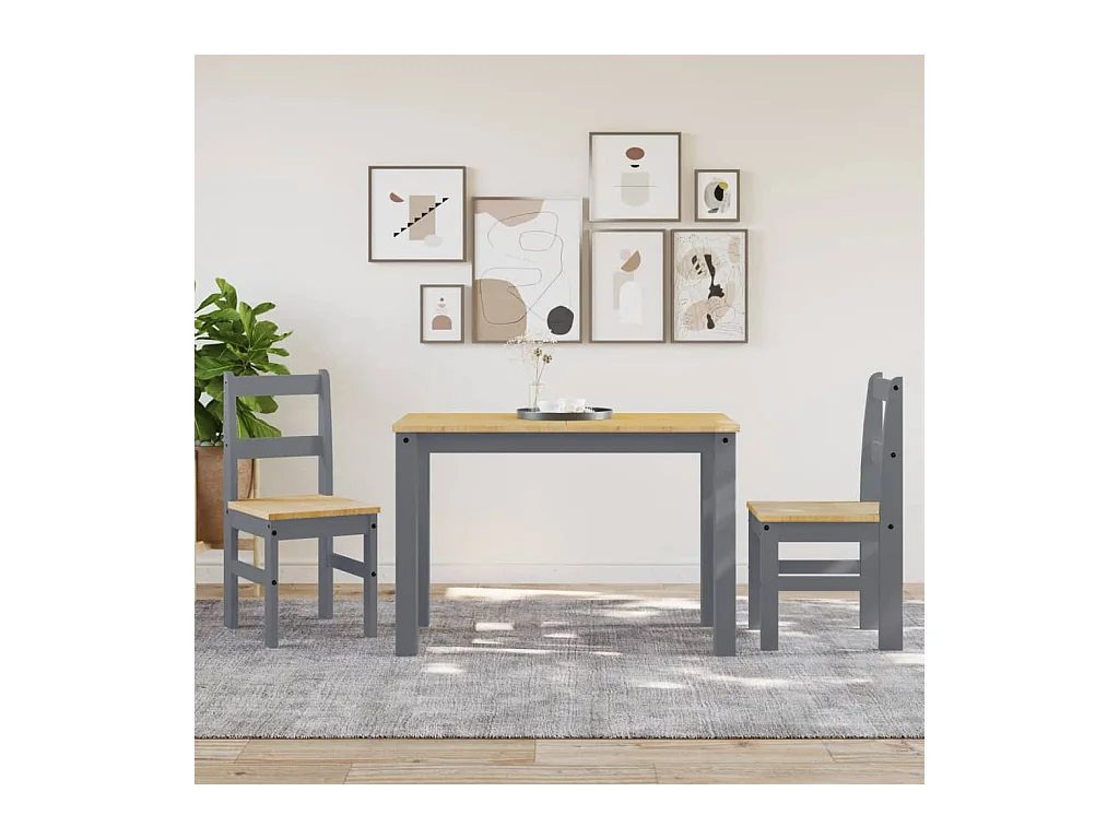 Set di 2 sedie da pranzo Panama in legno massello di pino grigio