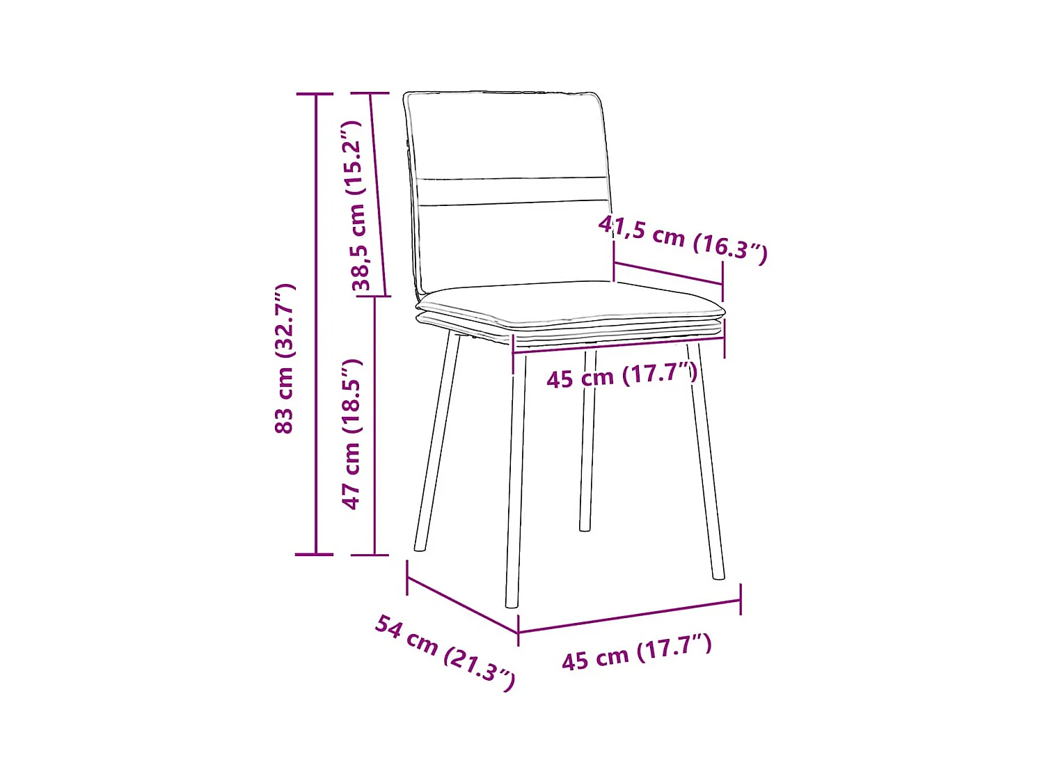 Juego de 4 sillas de comedor de terciopelo azul