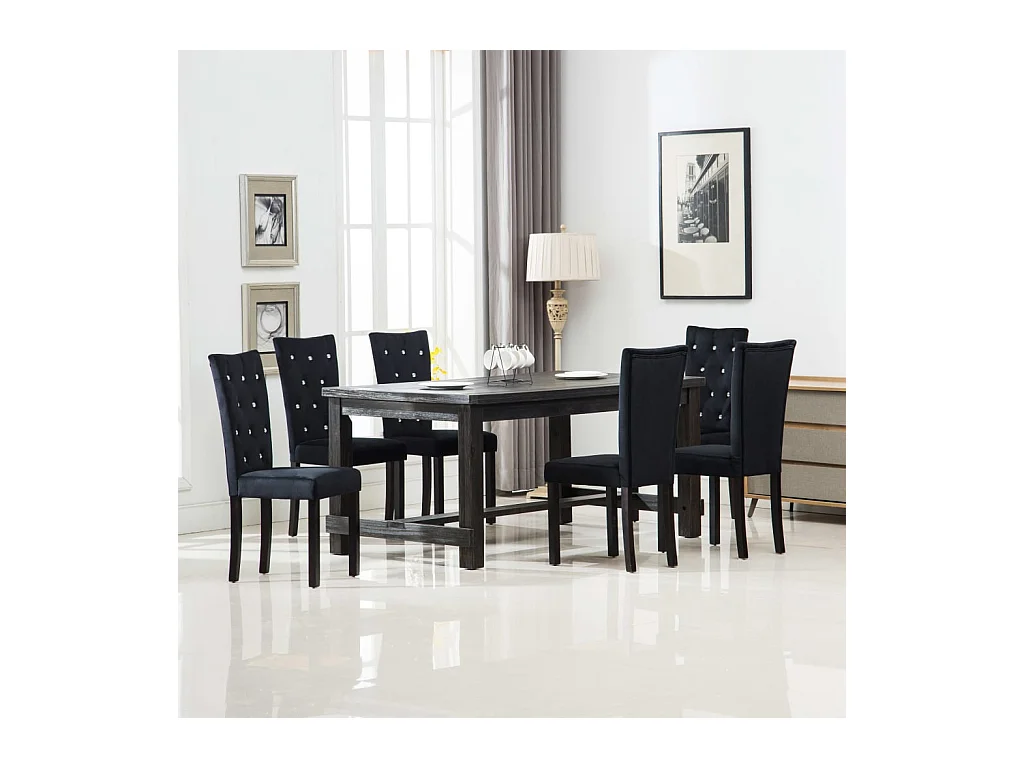 Juego de 6 sillas de comedor de terciopelo negro