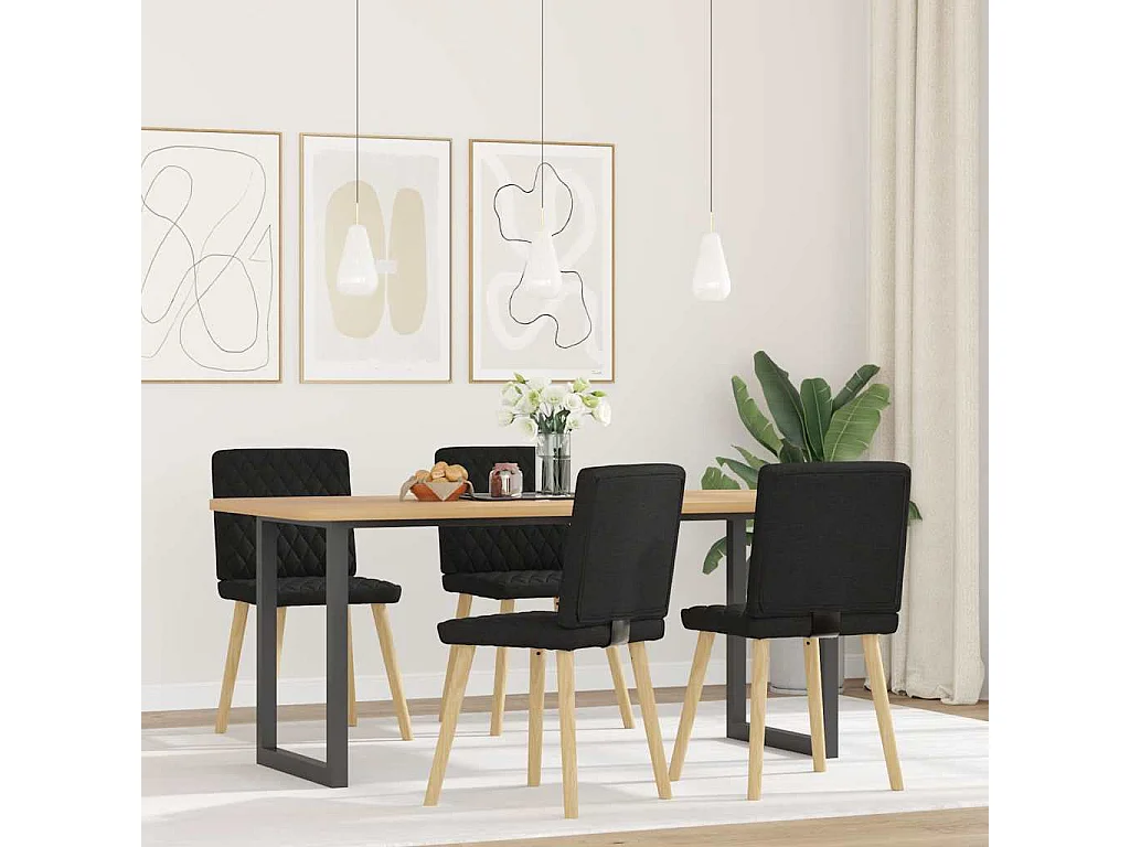 Chaises à manger lot de 4 noir tissu