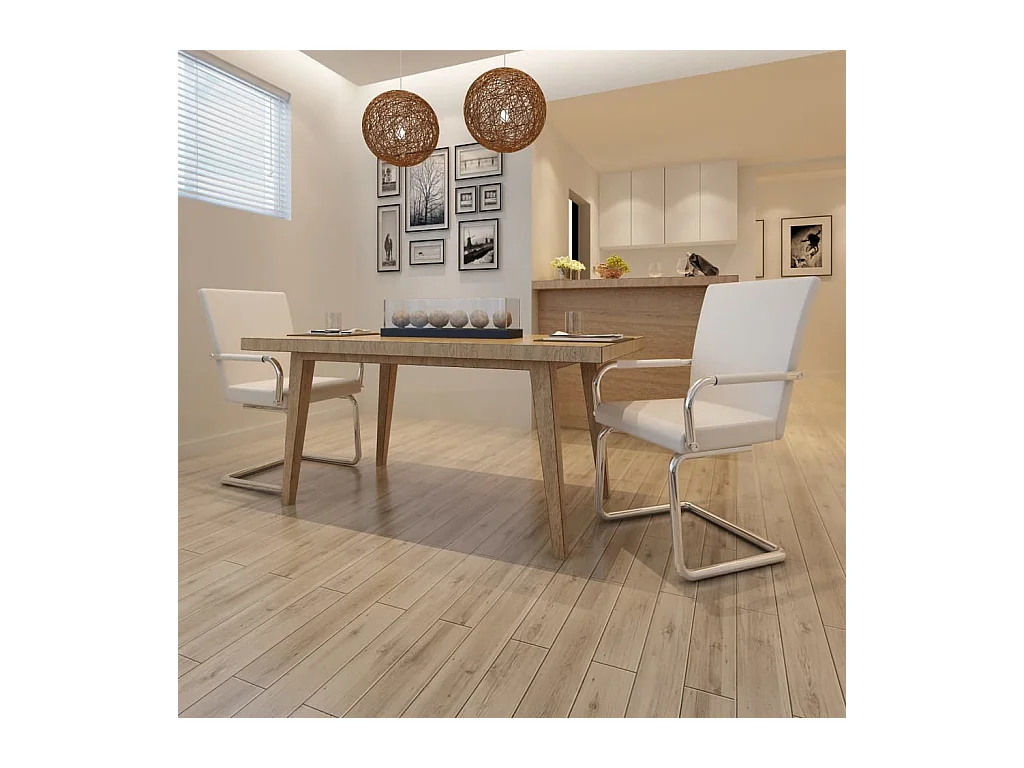 Chaises à manger cantilever lot de 2 blanc similicuir