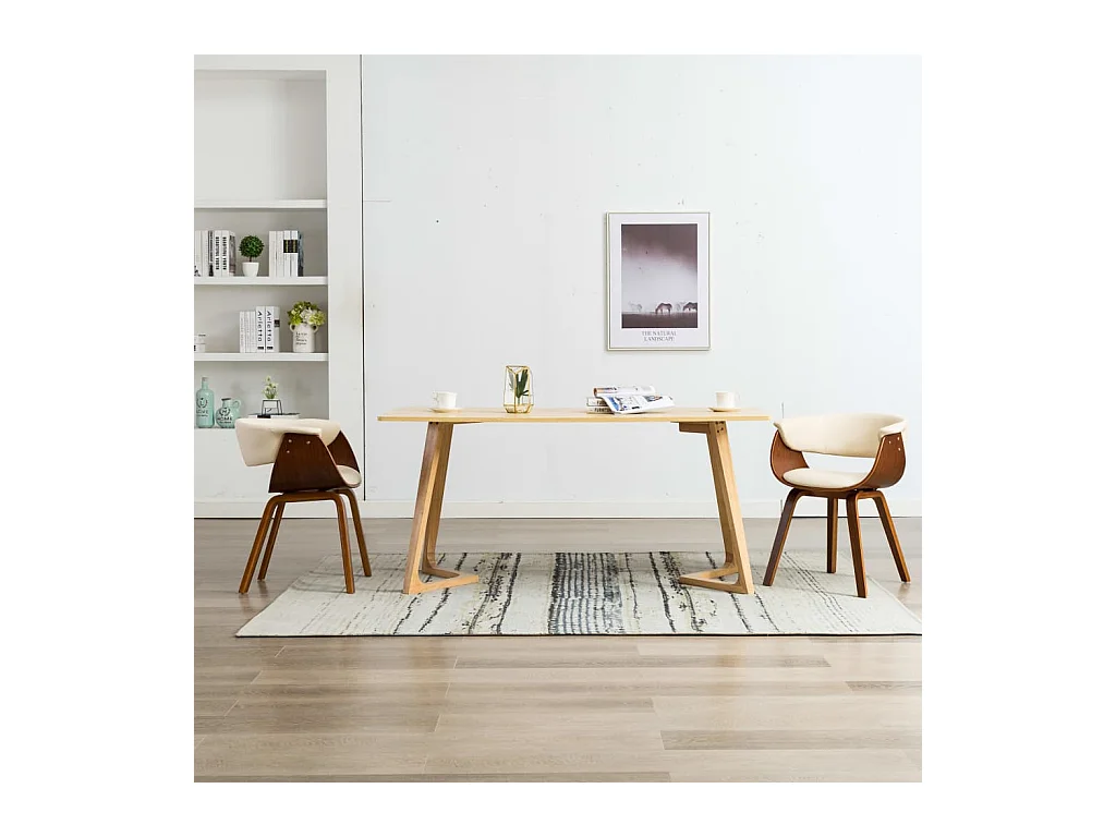 Chaises à manger lot de 2 crème bois courbé et similicuir