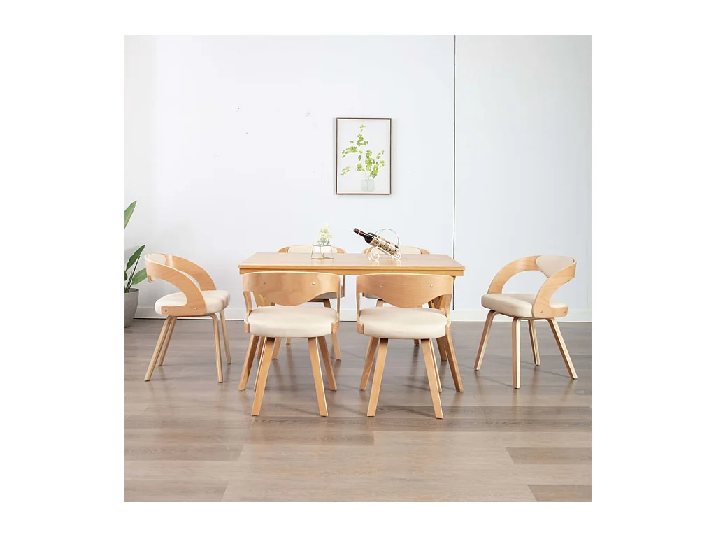 Chaises à manger lot de 6 crème bois courbé et similicuir