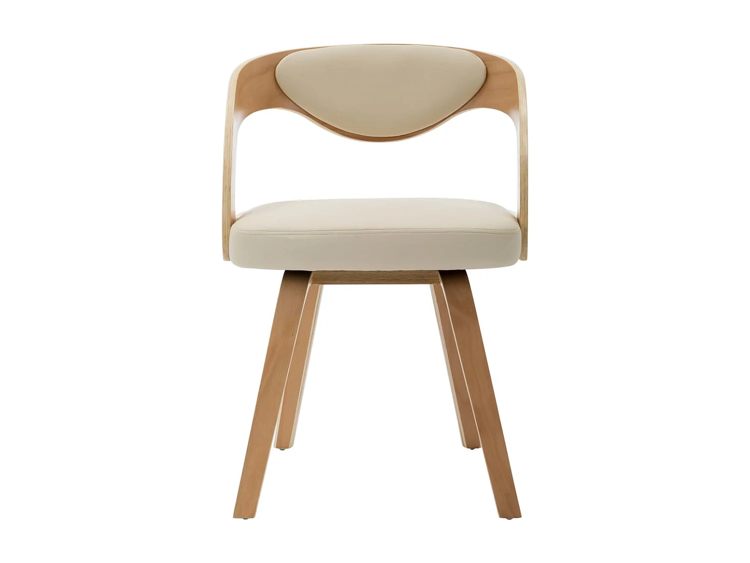 Eetkamerstoelenset van 6 crèmekleurig gebogen hout en imitatieleer