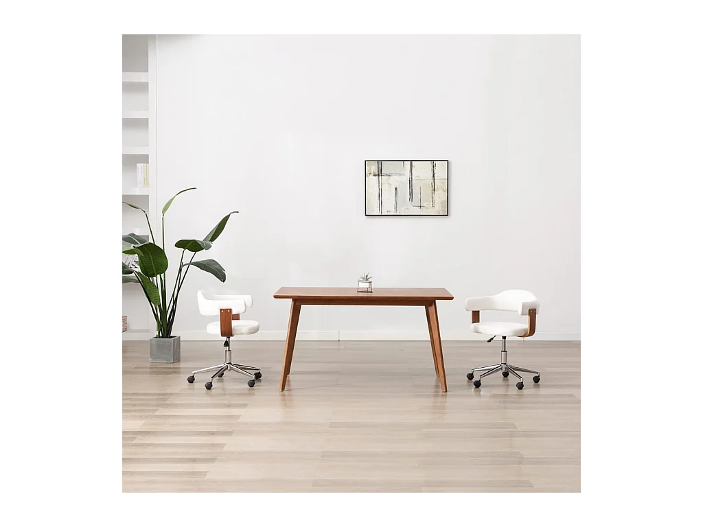 Chaise pivotante à dîner Blanc Bois courbé et similicuir