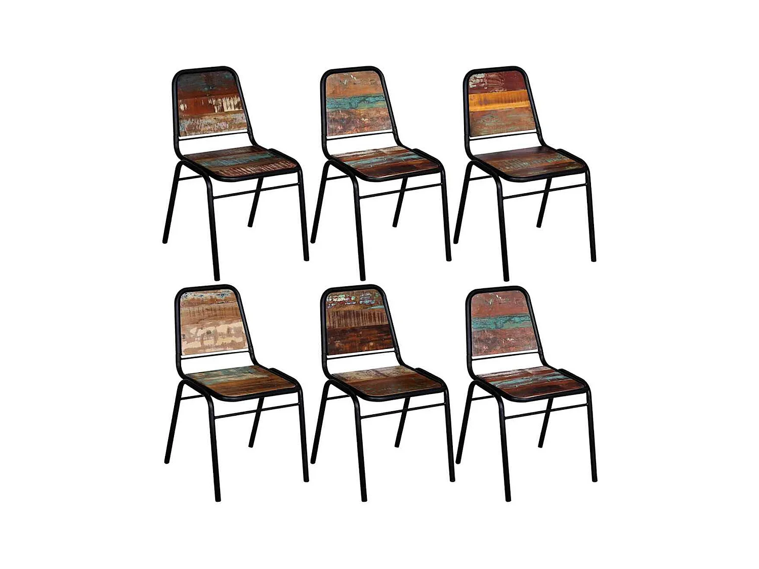 Chaises à manger lot de 6 bois de récupération solide