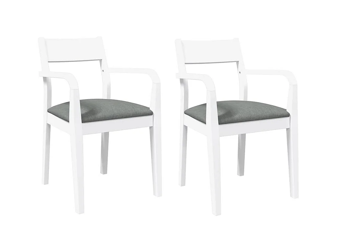 Chaises à manger coussins 2 pcs blanc bois massif caoutchouc