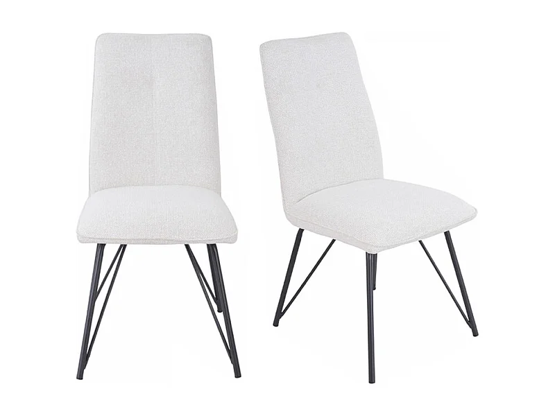 Lot 2 chaises en tissu doux écru avec pieds en métal noir - LUCAS