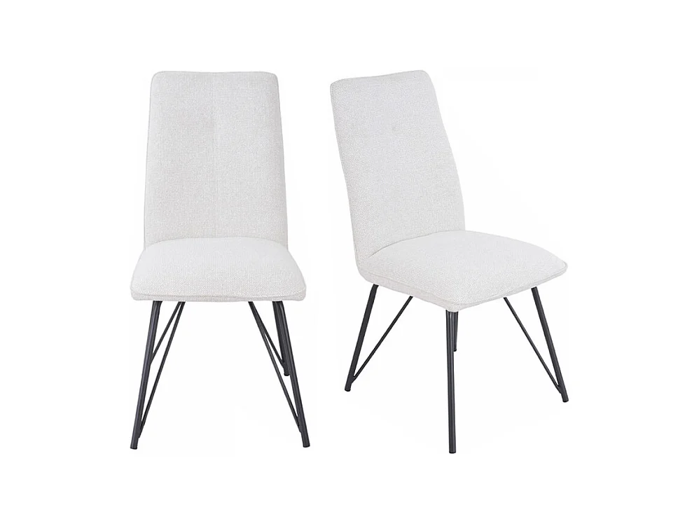 Lot 2 chaises en tissu doux écru avec pieds en métal noir - LUCAS