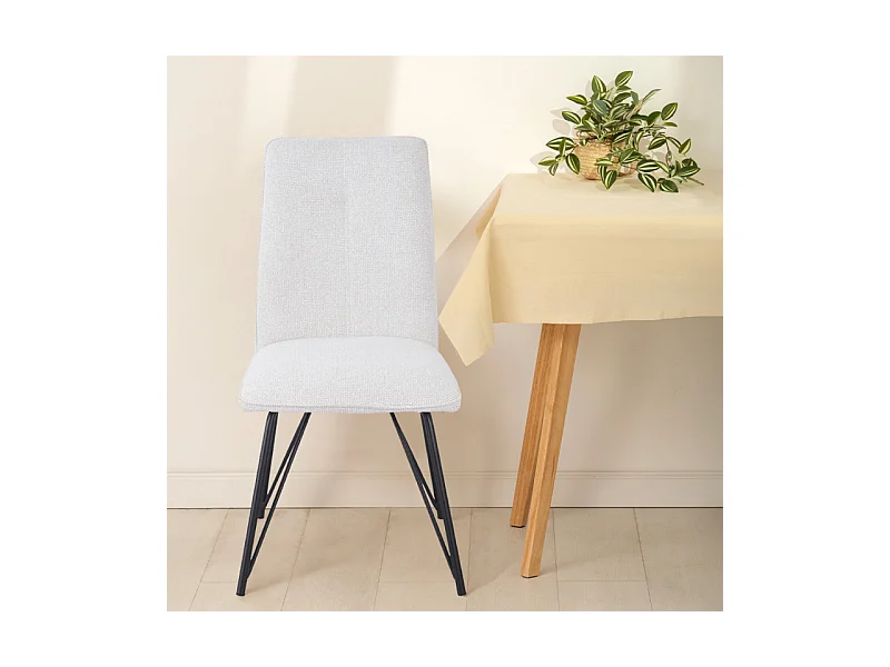 Lot 2 chaises en tissu doux écru avec pieds en métal noir - LUCAS