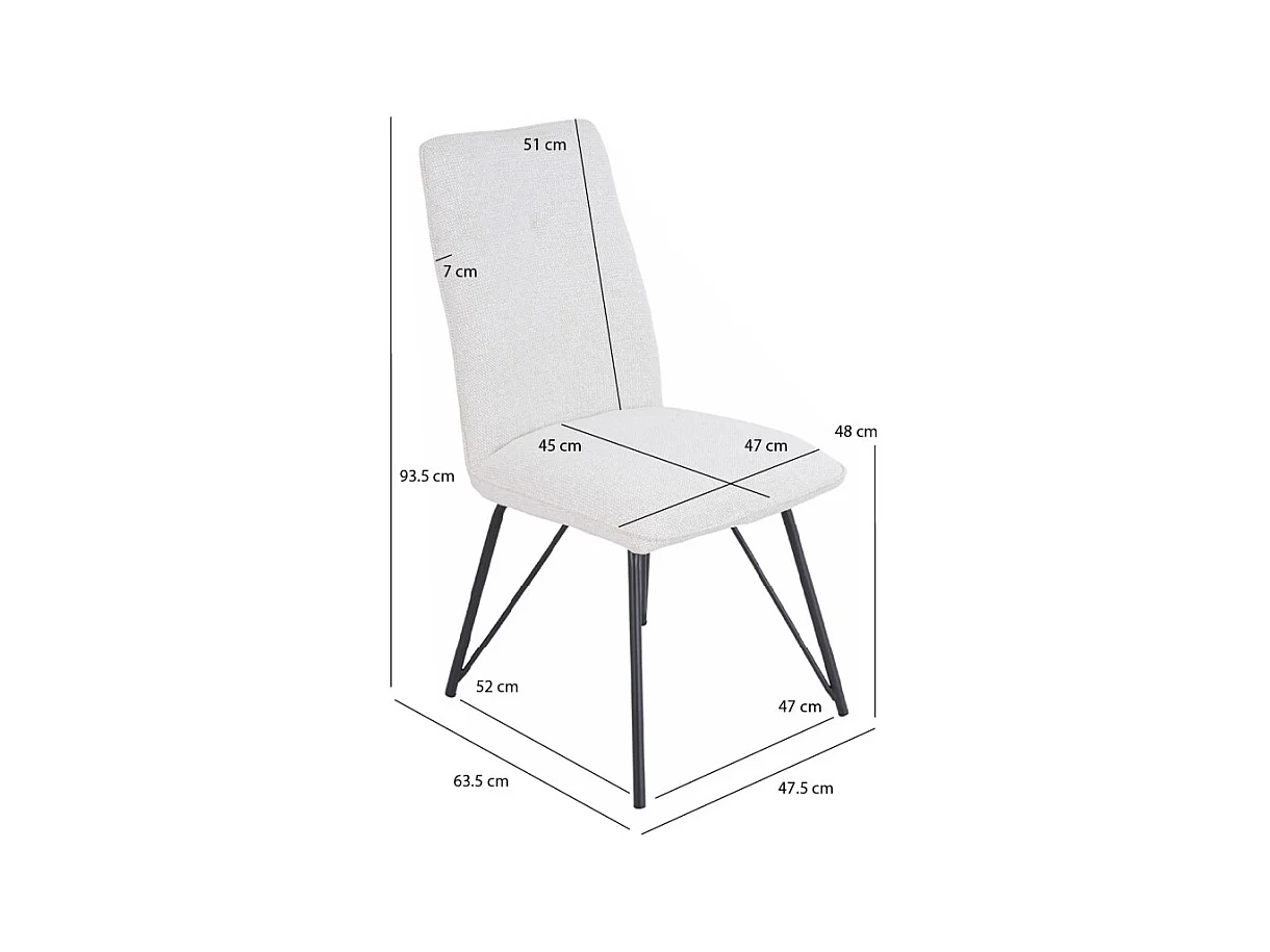 Lot 2 chaises en tissu doux écru avec pieds en métal noir - LUCAS