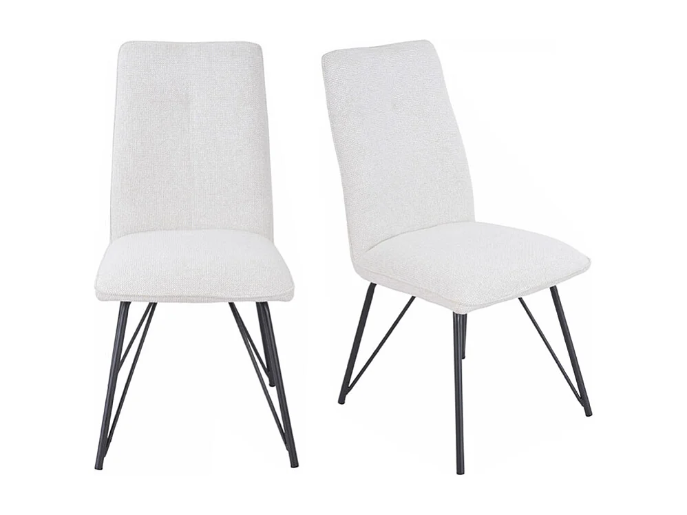 Lot 2 chaises en tissu doux écru avec pieds en métal noir - LUCAS