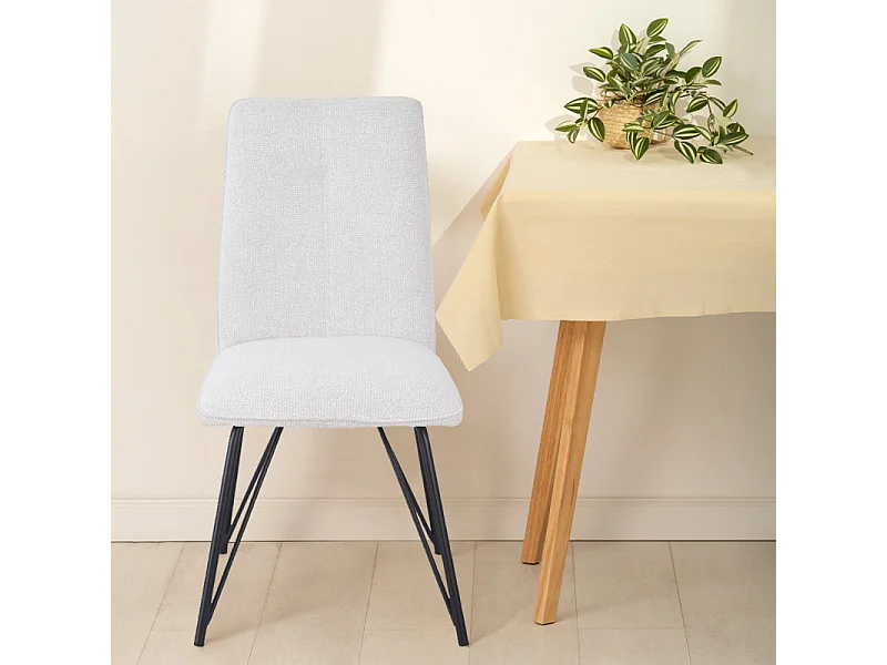 Lot 2 chaises en tissu doux écru avec pieds en métal noir - LUCAS