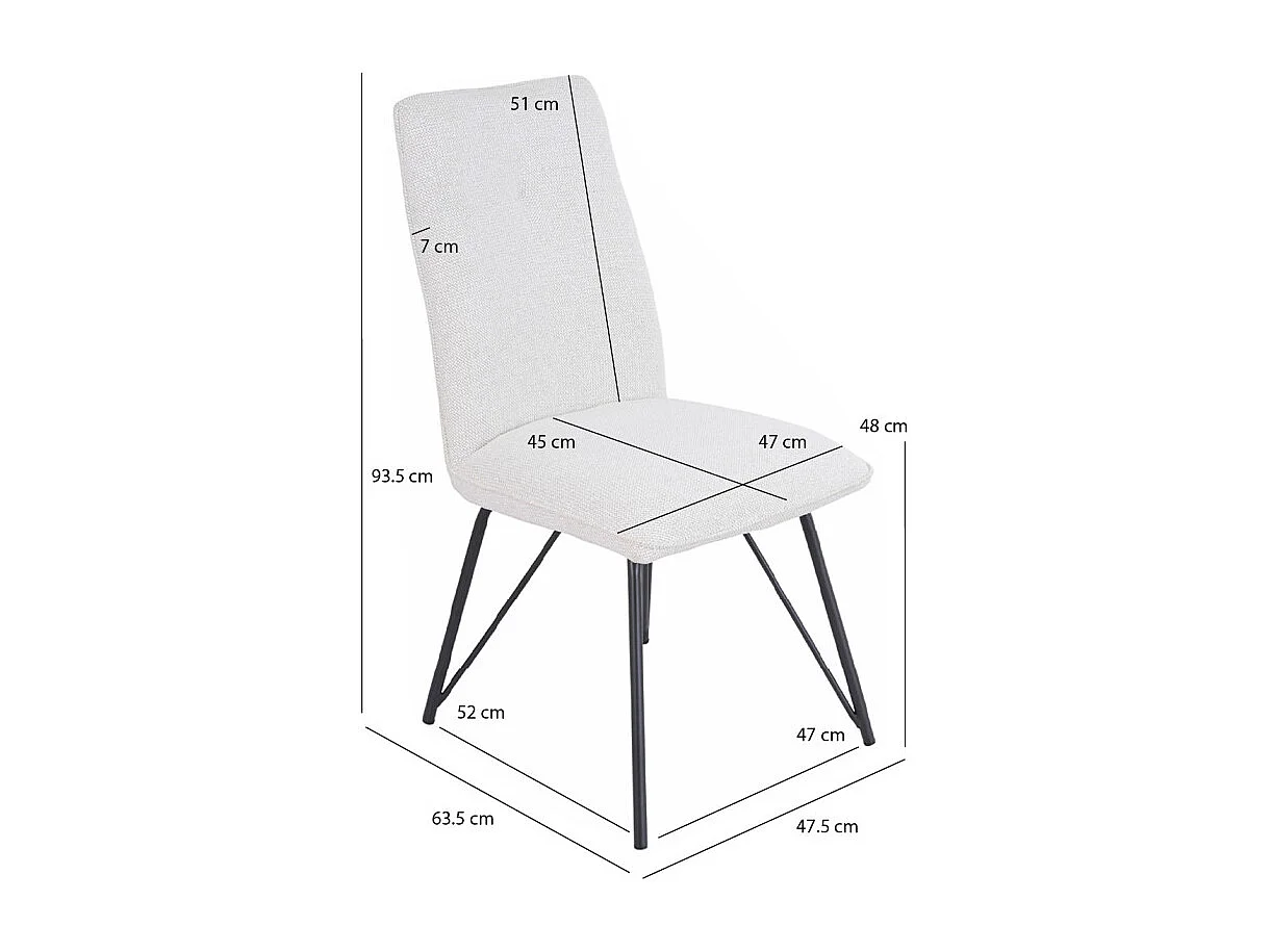 Lot 2 chaises en tissu doux écru avec pieds en métal noir - LUCAS