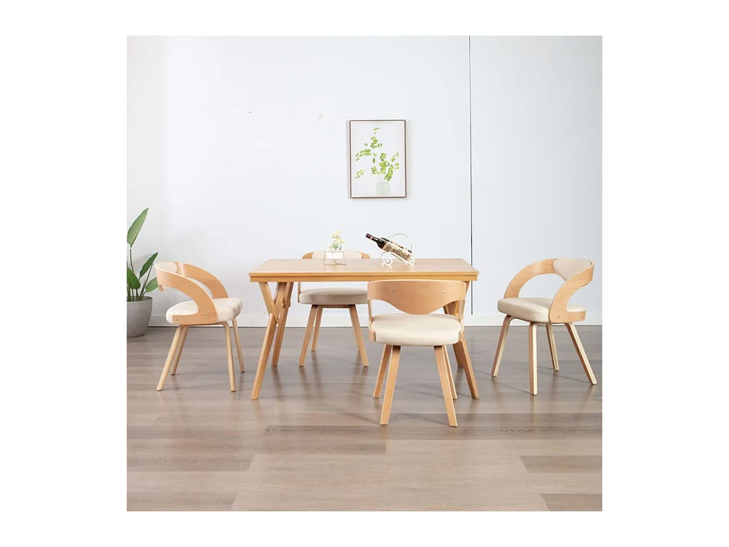 Chaises à manger lot de 4 crème bois courbé et similicuir