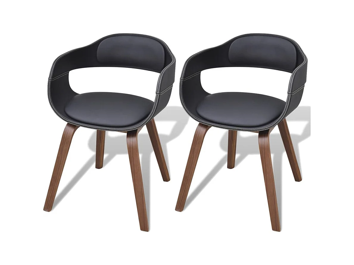 Chaises à manger lot de 2 noir bois courbé et similicuir