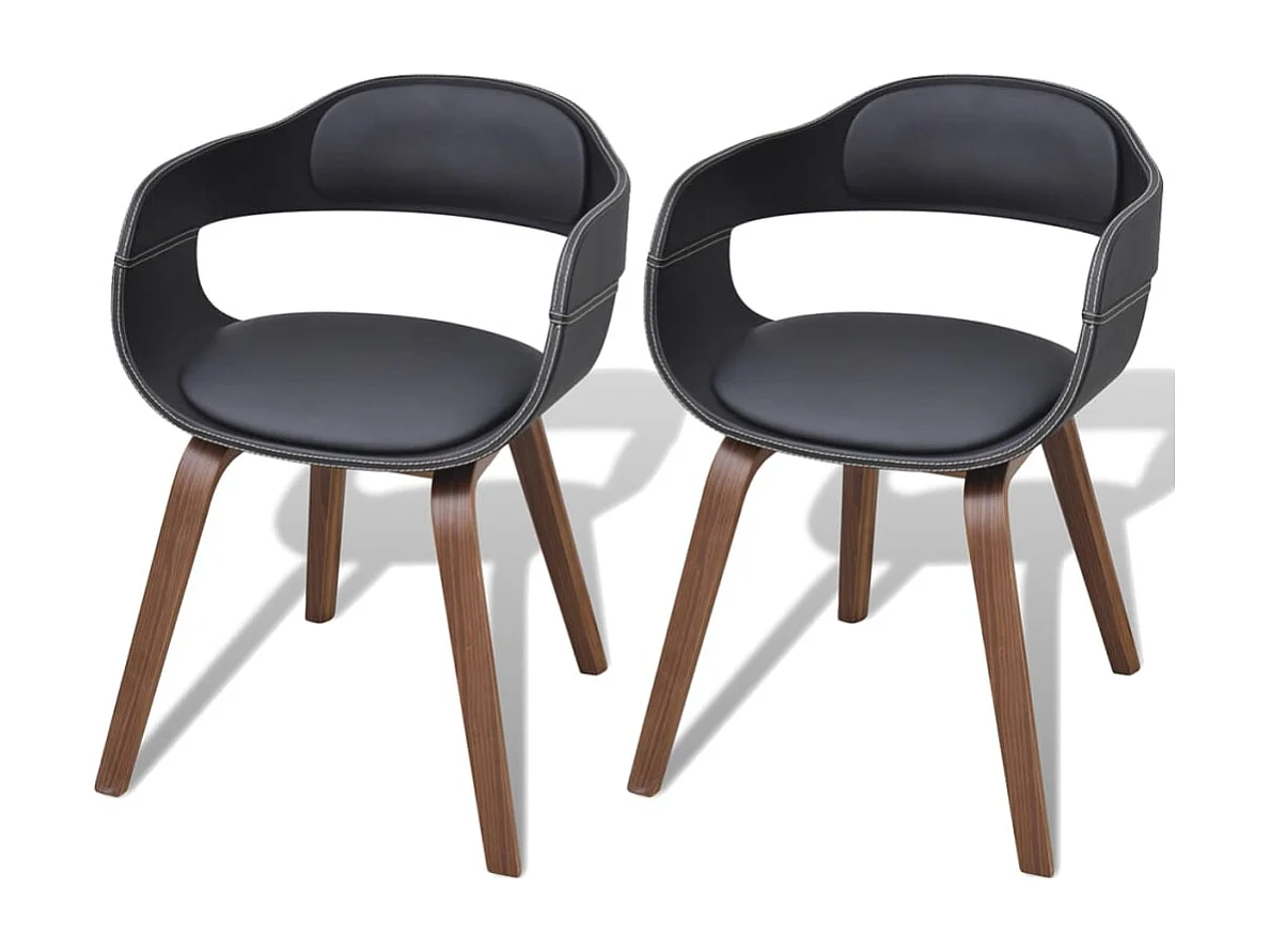 Chaises à manger lot de 2 noir bois courbé et similicuir