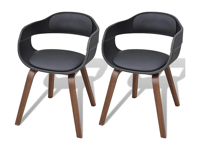 Chaises à manger lot de 2 noir bois courbé et similicuir