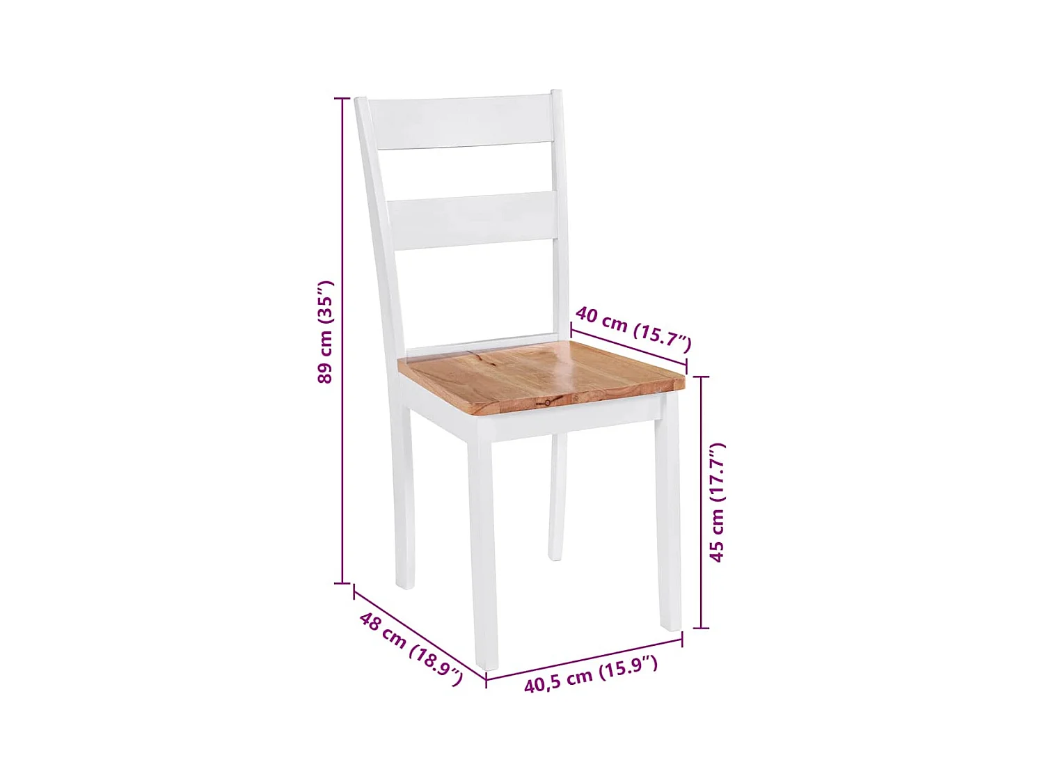 Juego de 4 sillas de comedor de madera maciza de caucho blanca