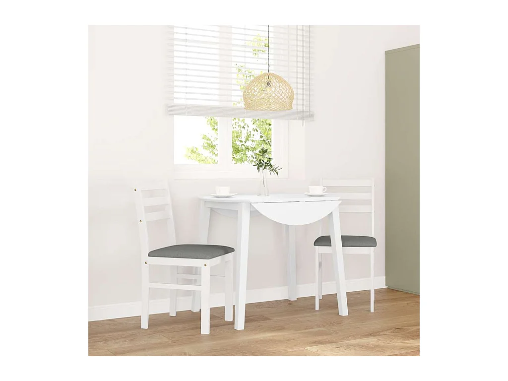Chaises à manger coussins 2 pcs blanc bois massif caoutchouc