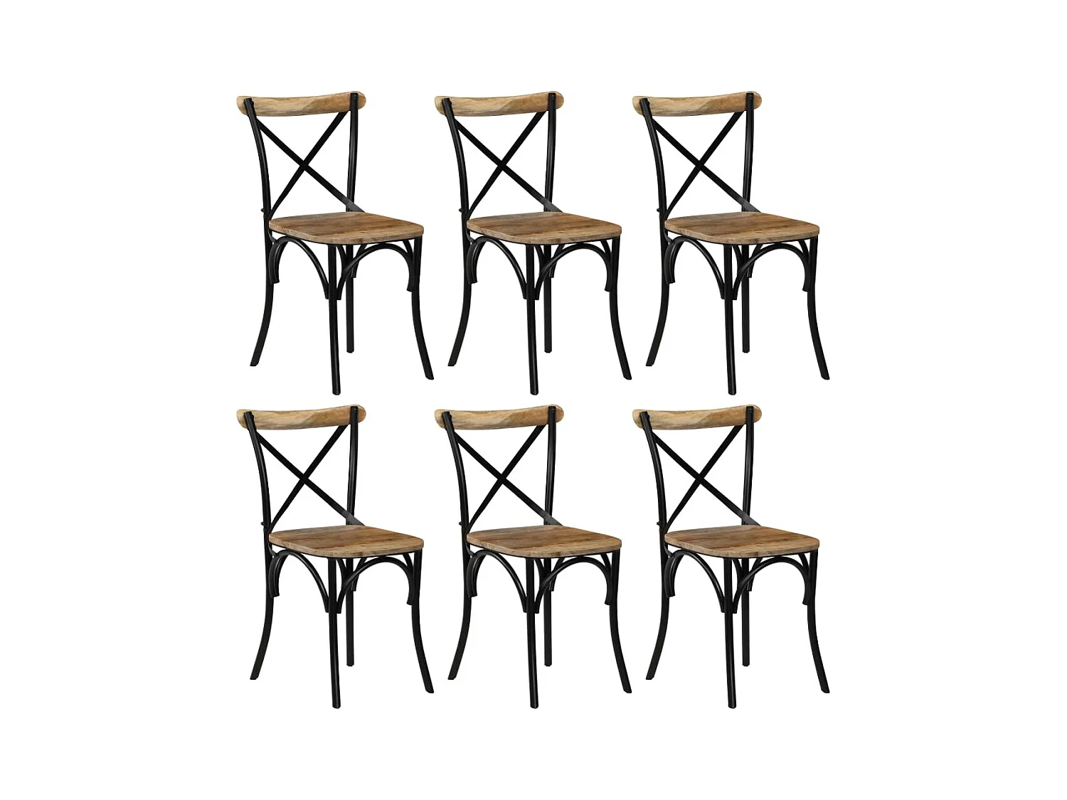 Chaises à dossier croisé lot de 6 noir bois de manguier massif