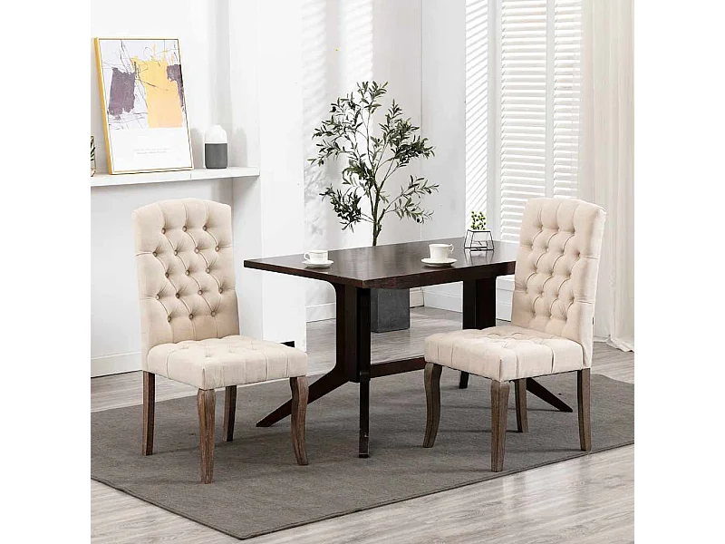 Chaises à manger lot de 2 beige tissu à l'aspect de lin