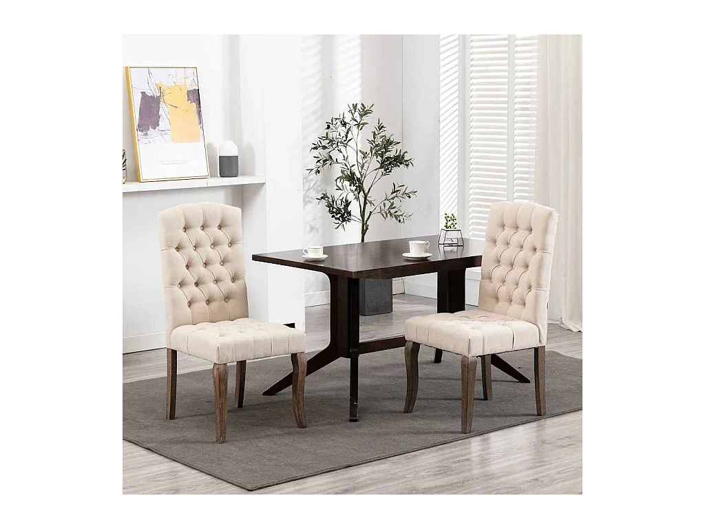 Chaises à manger lot de 2 beige tissu à l'aspect de lin