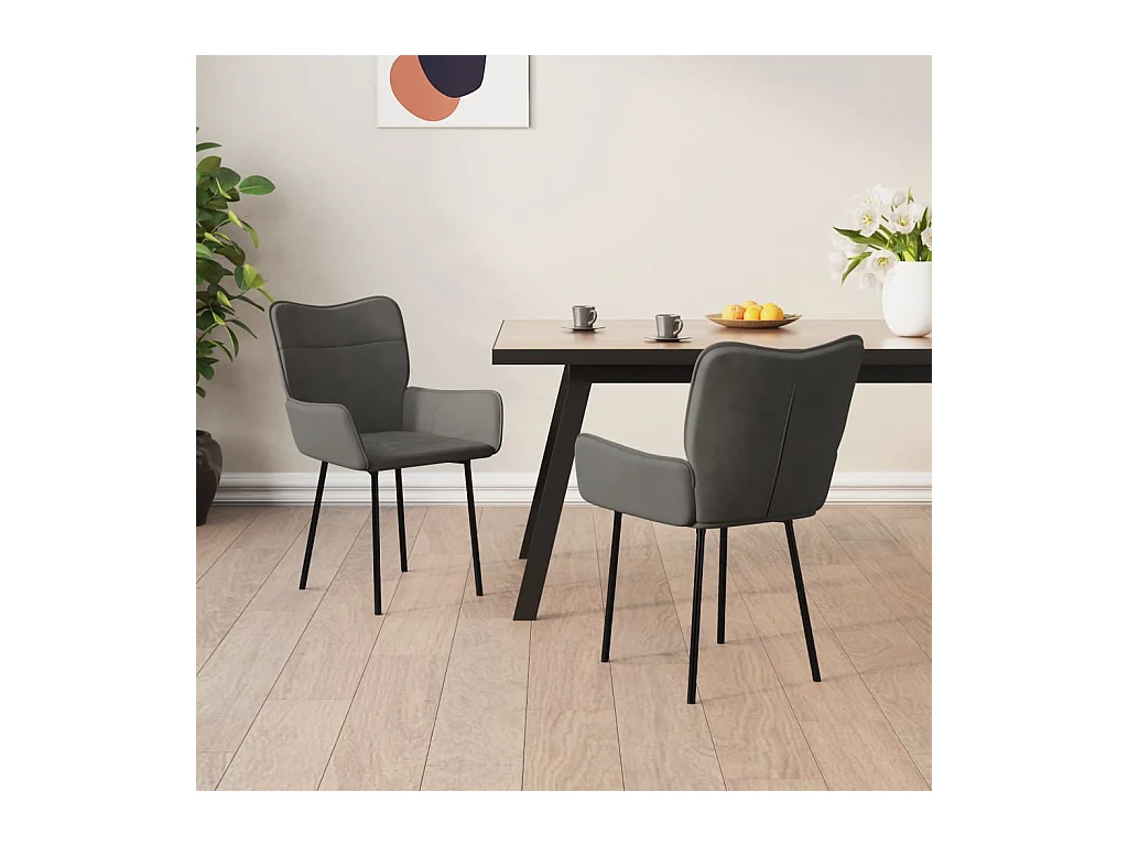 Juego de 2 sillas de comedor de terciopelo gris oscuro