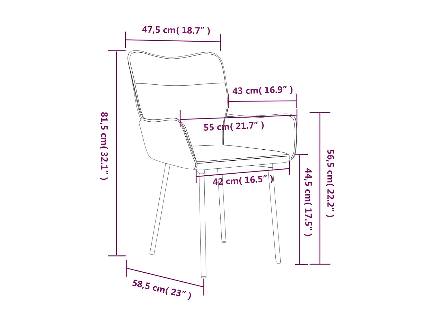 Juego de 2 sillas de comedor de terciopelo gris oscuro
