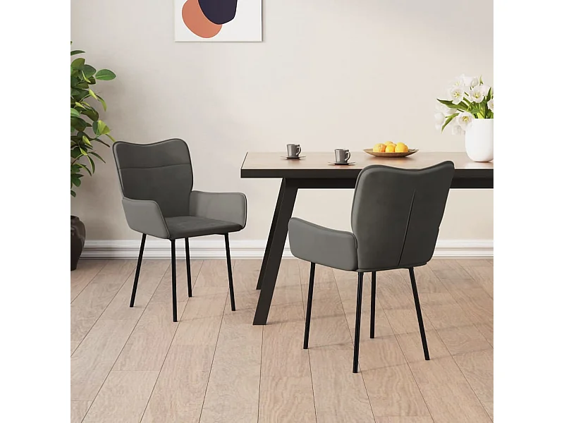 Juego de 2 sillas de comedor de terciopelo gris oscuro