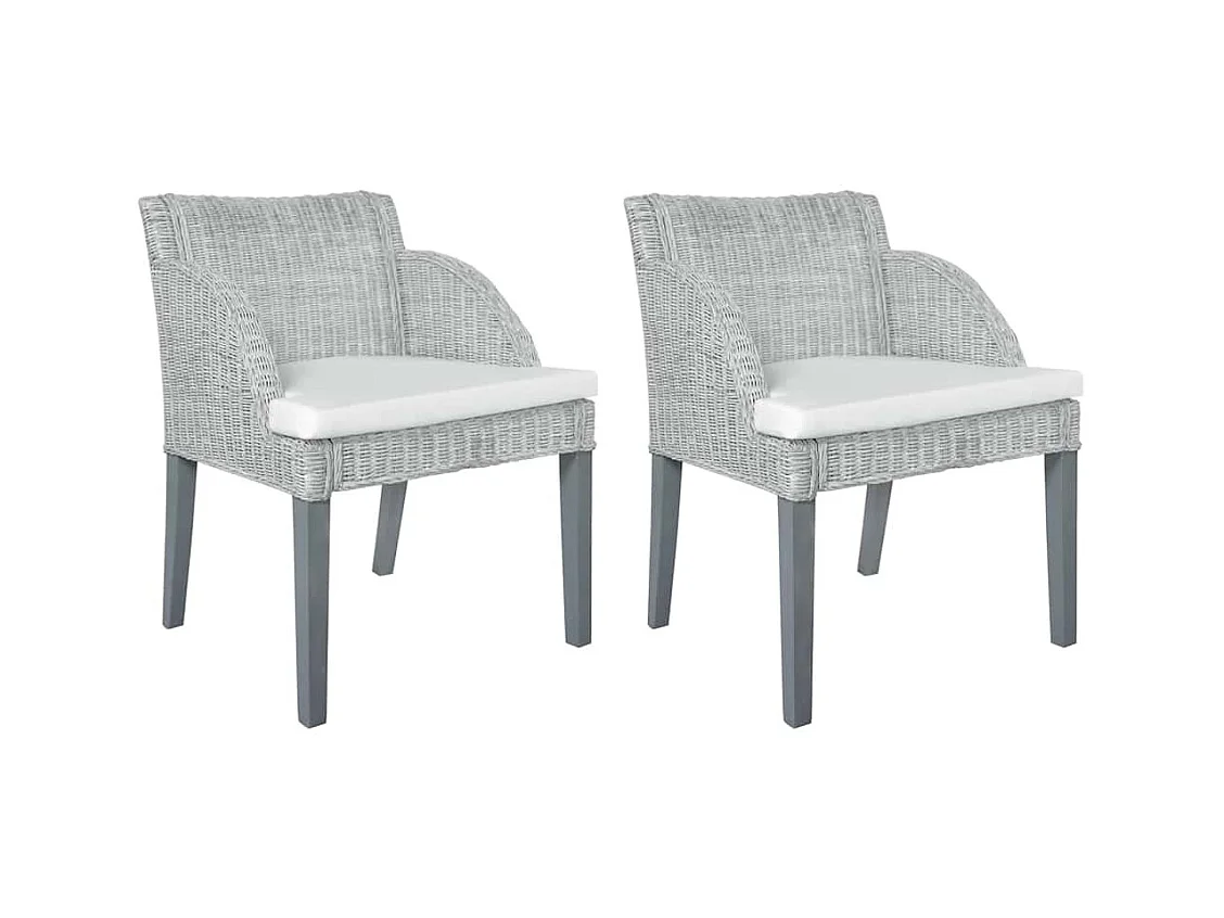 Chaises à manger avec coussins lot de 2 gris rotin naturel