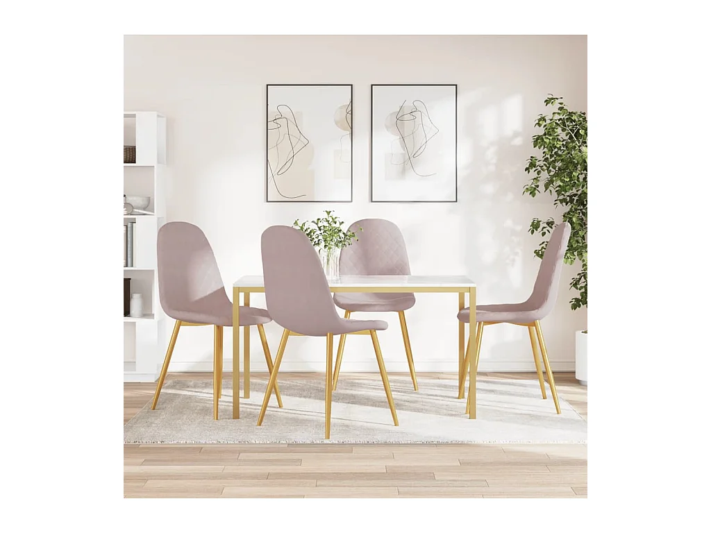 Set di 4 sedie da pranzo in velluto rosa