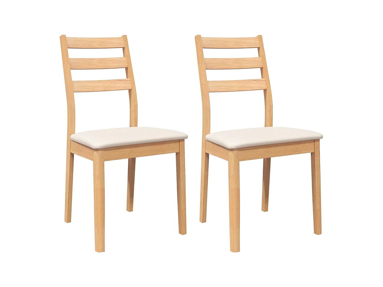 Chaises à manger coussins 2 pcs naturel bois massif caoutchouc